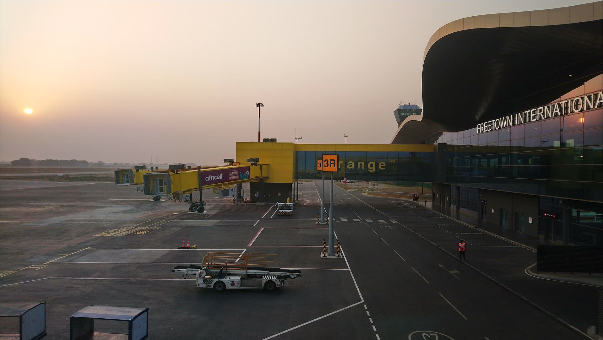 The new terminal at Freetown International Airport at sunset